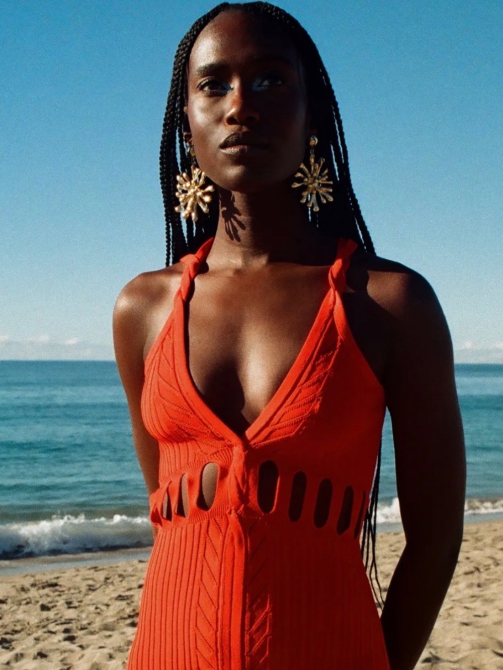 Cult Gaia Pre-Fall 2023 Red Orange Knit Cutout Midi Dress - XS